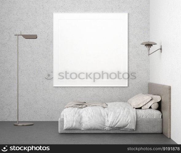 3D illustration Mock up poster frame in bedroom interior, Decorated with beautiful and comfortable furniture, Rendering