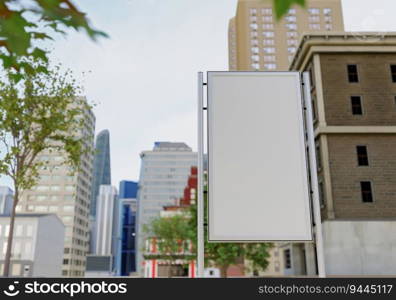 3D illustration mockup blank signboard on street, outdoors billboard at walkway in downtown, empty space for insert advertising, communication marketing, rendering