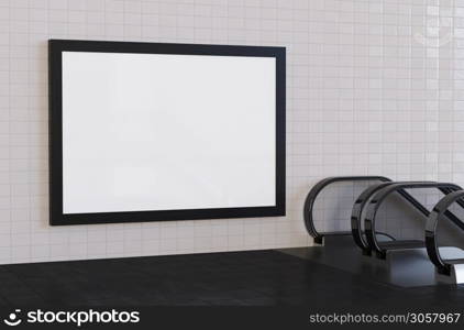 3D Illustration. Mockup of blank horizontal billboard poster on subway station. Adversiting and brandindg concept.