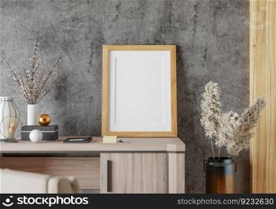 3D illustration, Mockup photo frame in living room, Interior of comfortab≤with luxury furniture and decorate in minimal sty≤with houseplant in pot, rendering