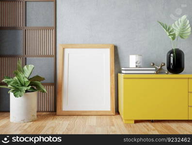 3D illustration, Mockup photo frame in living room, Interior of comfortable with luxury furniture and decorate in minimal style with houseplant in pot, rendering