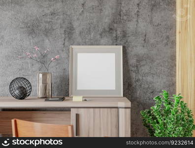 3D illustration, Mockup photo frame in living room, Interior of comfortable with luxury furniture and decorate in minimal style with houseplant in pot, rendering