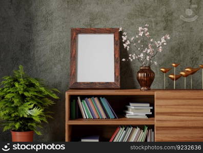 3D illustration, Mockup photo frame in living room, Interior of comfortable with luxury furniture and decorate in minimal style with houseplant in pot, rendering