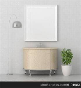 3D illustration mockup photo frame on beautiful wall in gallery hall or lobby of luxury building, Decorated with scandinavian style interior and natural rendering