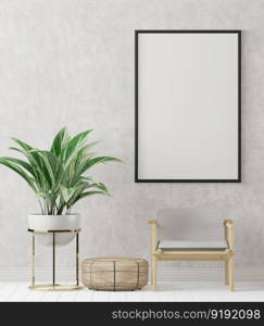 3D illustration mockup photo frame on beautiful wall in gallery hall or lobby of luxury building, Decorated with scandinavian style interior and natural rendering