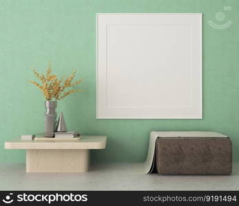 3D illustration mockup photo frame on beautiful wall in gallery room or hall of luxury place, Decorated with concept ornament, rendering