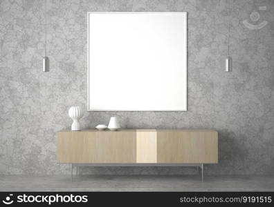 3D illustration mockup photo frame on beautiful wall in gallery room or hall of luxury place, Decorated with concept ornament, rendering