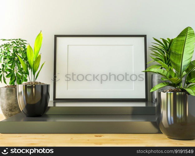 3D illustration mockup photo frame on beautiful wall in gallery room or hall of luxury place, Decorated with concept ornament, rendering