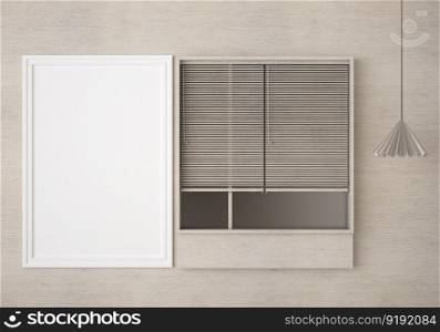 3D illustration mockup photo frame on beautiful wall in living room, Decorated with scandinavian style interior and natural rendering