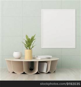 3D illustration mockup photo frame on beautiful wall in living room with plant pot, Decorated with scandinavian style interior and natural rendering