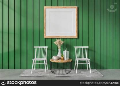 3D illustration, Mockup photo frame on beautiful wall of living room, Interior decoration with furniture style minimal, rendering
