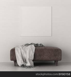 3D illustration mockup photo frame on the wall in living room, minimal style interior with modern furniture decoration concept, rendering