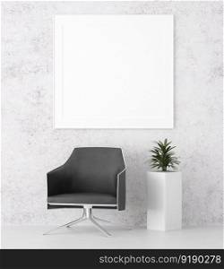 3D illustration mockup photo frame on the wall in living room, minimal style interior with modern furniture decoration concept, rendering