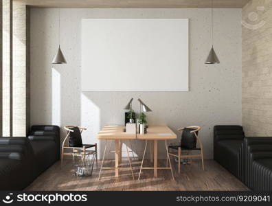 3D illustration Mockup photo frame on the wall in Modern interior of living room or workplace or reading books corner at home or office, Decorated with comforatble furniture, rendering