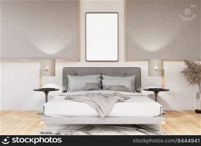 3D illustration, Mockup photo frame on the wall of bedroom, Interior of comfortab≤with luxury and beautiful furniture, rendering
