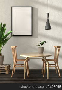 3D illustration, Mockup photo frame on the wall of dining room, Interior of comfortable with luxury furniture, rendering