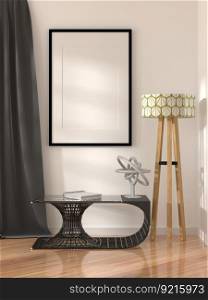 3D illustration, Mockup photo frame on the wall of living room, Interior of comfortable with luxury and beautiful furniture, rendering