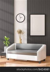 3D illustration, Mockup photo frame on the wall of living room, Interior of comfortable and beautiful furniture decoration, rendering