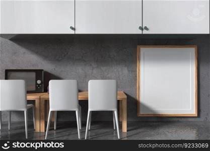 3D illustration, Mockup photo frame on the wall of living room or working place, Interior of comfortable with luxury chair and wooden furniture, rendering