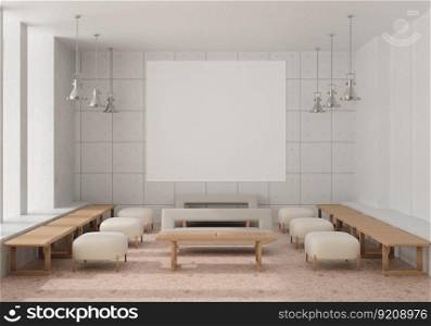 3D illustration, Mockup photo frame on the wall of lounge or living room, Interior of comfortable with luxury sofa and beautiful furniture, rendering