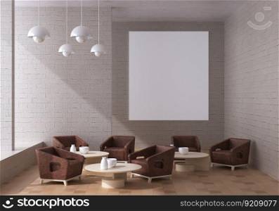 3D illustration, Mockup photo frame on the wall of lounge or living room, Interior of comfortable with luxury sofa and beautiful furniture, rendering