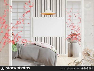 3D illustration, Mockup photo with beautiful frame in Bedroom decorated in modern styles for beauty and comfort. rendering