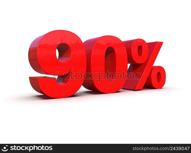 3d Illustration  Ninety 90 Percent Sign, Economic Crisis, Financial Crash, Red 80  Percent Discount 3d Sign on White Background, Special Offer 90  Discount Tag, Sale Up to 90 Percent Off