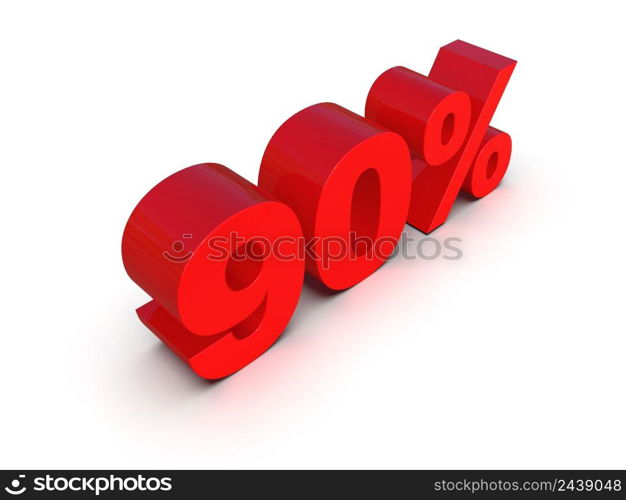 3d Illustration: Ninety 90 Percent Sign, Economic Crisis, Financial Crash, Red 80% Percent Discount 3d Sign on White Background, Special Offer 90% Discount Tag, Sale Up to 90 Percent Off