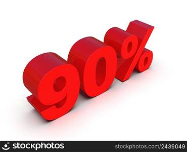 3d Illustration: Ninety 90 Percent Sign, Economic Crisis, Financial Crash, Red 80% Percent Discount 3d Sign on White Background, Special Offer 90% Discount Tag, Sale Up to 90 Percent Off
