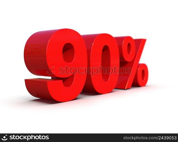 3d Illustration  Ninety 90 Percent Sign, Economic Crisis, Financial Crash, Red 80  Percent Discount 3d Sign on White Background, Special Offer 90  Discount Tag, Sale Up to 90 Percent Off