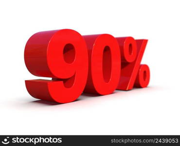 3d Illustration  Ninety 90 Percent Sign, Economic Crisis, Financial Crash, Red 80  Percent Discount 3d Sign on White Background, Special Offer 90  Discount Tag, Sale Up to 90 Percent Off