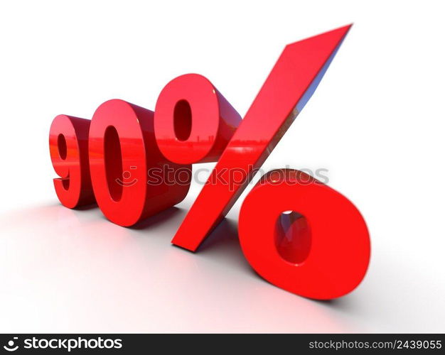 3d Illustration  Ninety 90 Percent Sign, Economic Crisis, Financial Crash, Red 80  Percent Discount 3d Sign on White Background, Special Offer 90  Discount Tag, Sale Up to 90 Percent Off