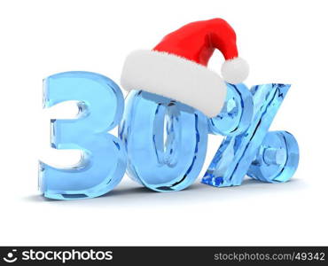 3d illustration of 30 percent discount and christmas hat