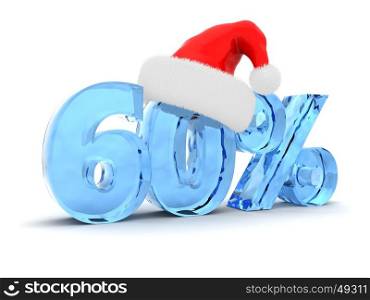 3d illustration of 60 percent discount and christmas hat
