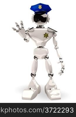 3d illustration of a cop robot on white background