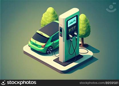 3d illustration of a electric car isolated on white background with shadow. Generative AI