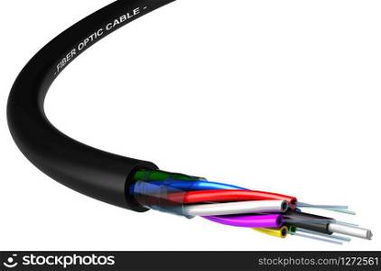 3D illustration of a fiber optic cable with 6 tubes isolated over white background. Fiber Optic Cable Isolated over White Background