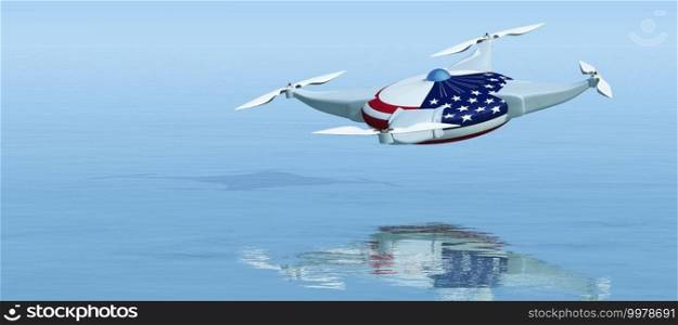 3d illustration of a flying drone and united states symbol