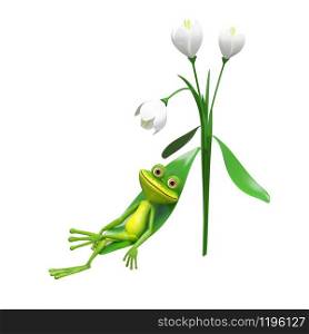 3D Illustration of a Frog in a Chair from a Flower on a White Background