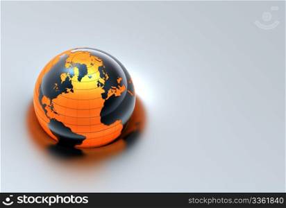 3d illustration of a globe on a reflective ground