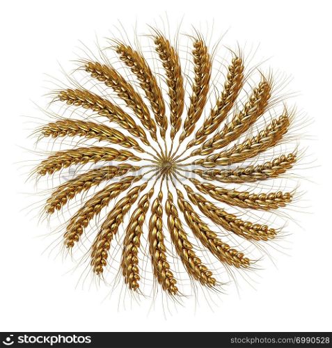 3D illustration of a golden wreath made of wheat spikelets. Design element. 3d render
