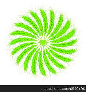 3D illustration of a green wreath made of wheat spikelets. Design element. 3d render