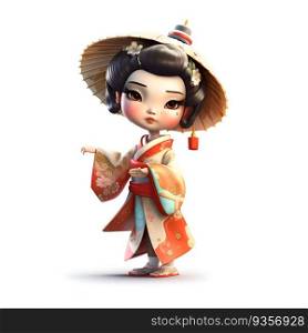 3D Illustration of a Japanese geisha with a kimono