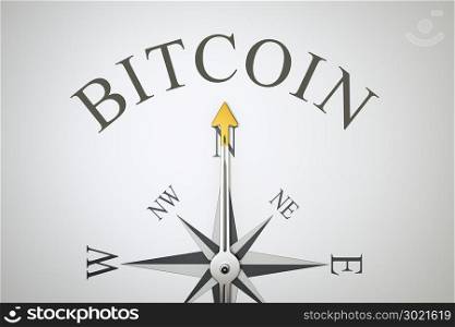 3d illustration of a nice compass with the word bitcoin