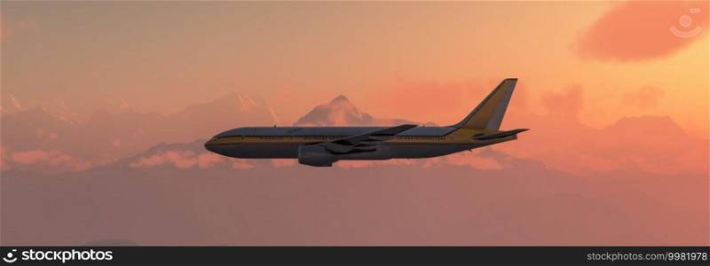 3d illustration of a passenger plane in the sky