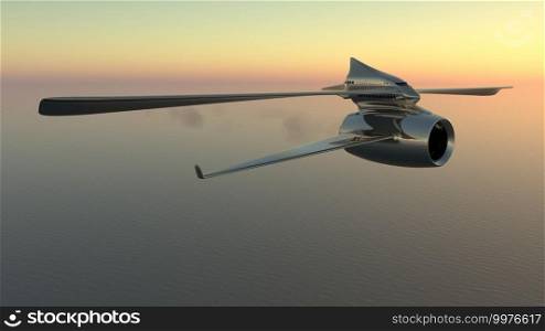 3d illustration of a prototype aircraft flying 