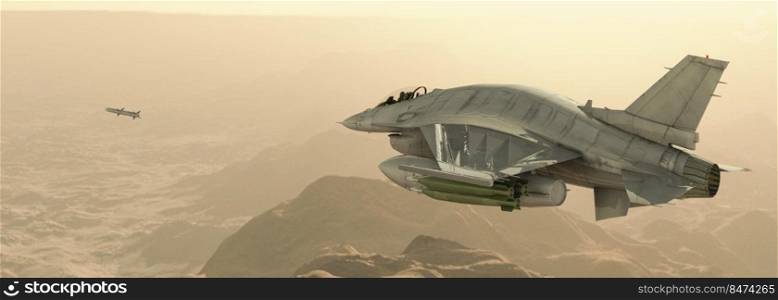 3d illustration of a prototype war plane in the sky