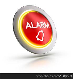 3D illustration of a red alarm button over white background.. 3D red alarm button over white background.
