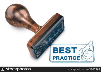 3D illustration of a rubber stamp mark with thumb up and text best practice over white background. Best Practice Concept