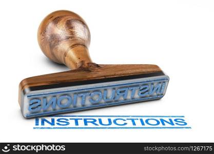 3d illustration of a rubber stamp with text instructions over white background. Instruction Manual